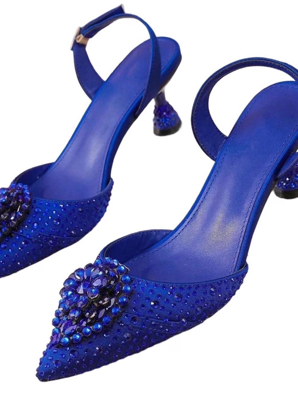 Embellished Pointed Slingback Heels in Royal Blue